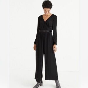 Madewell Black Silk Blend Velvet Trim Wide Leg Jumpsuit, size 2